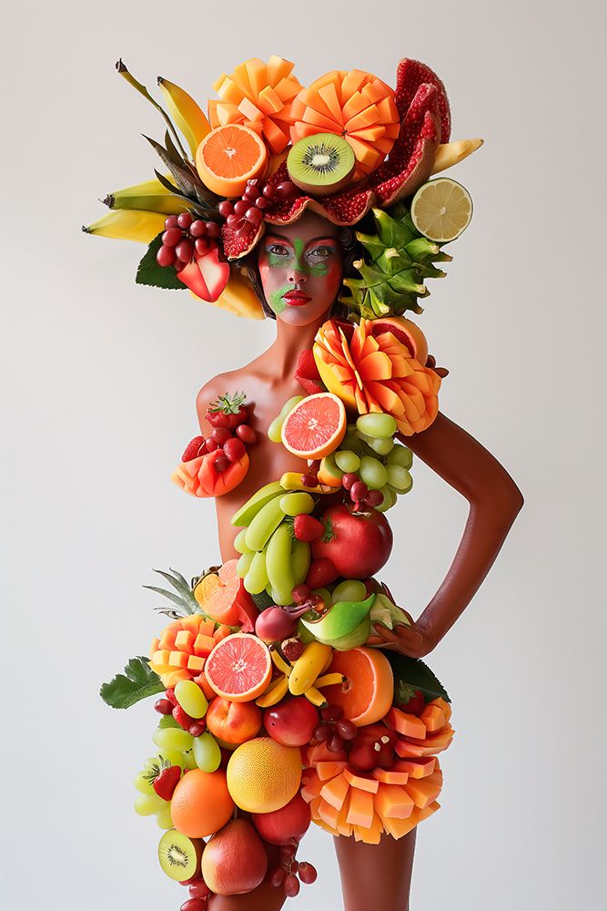 Woman with a body of fruit and vegetables. (AI Generated)